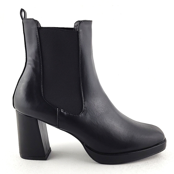 French Connection Black Vegan Leather Platform Tall Ankle Boots Size  US8 - Picture 1 of 16